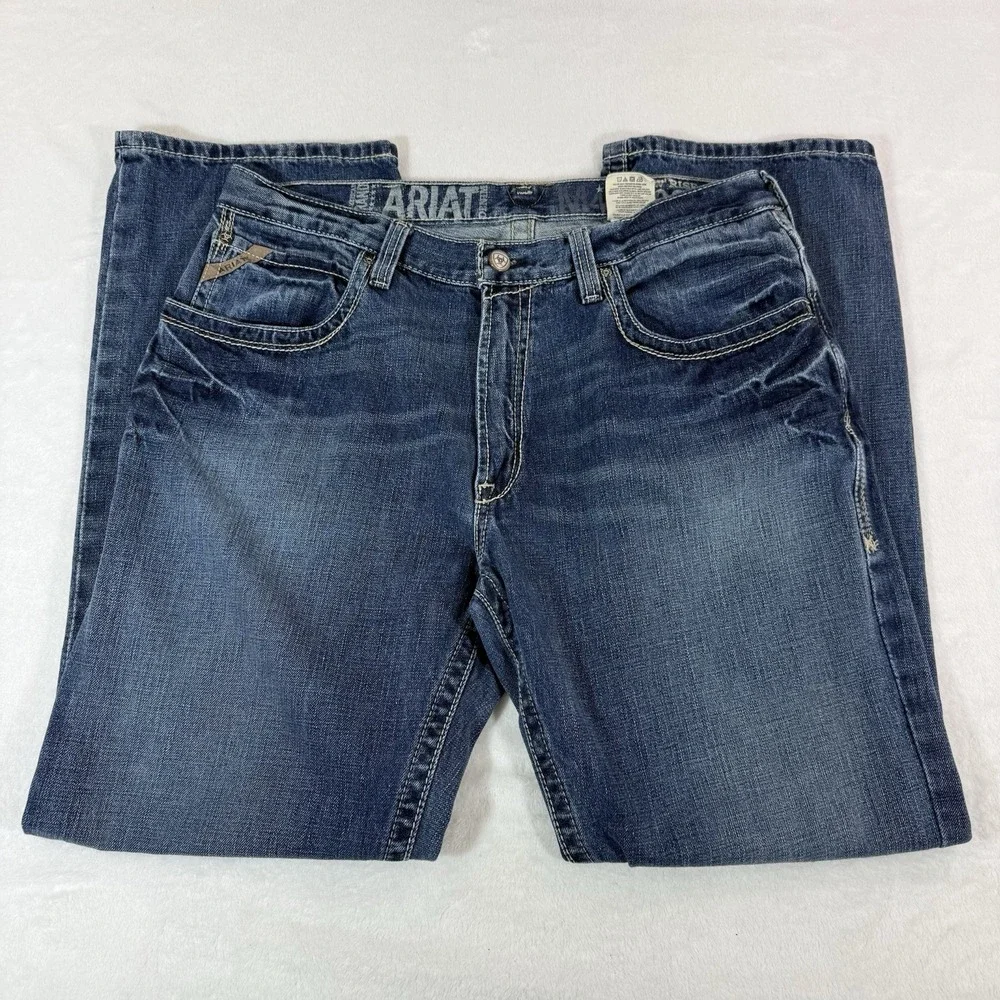 Ariat Mens Low Rise Boundary Boot Cut Jeans M4 Denim Mens Sz 36X32 Blue Western